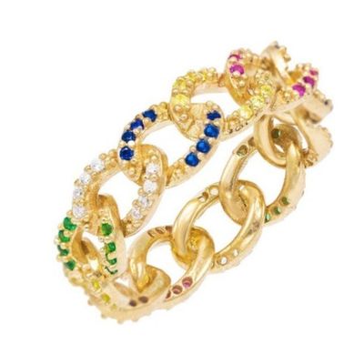 925 srebrny Eternity Link Chain Band Kobiety Pierścienie Klasyczny Kubański Styl Z ZIRCON