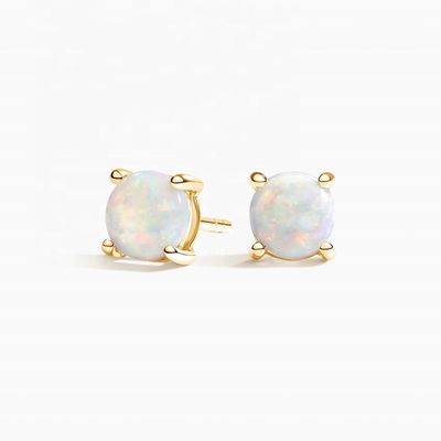 18K Złote Kolczyki Z Opalem Solitaire 6MM Dla Kobiet I Dziewcząt Biżuteria Fine