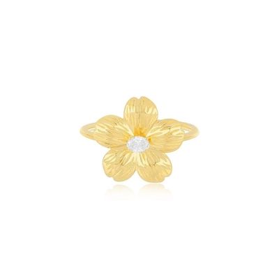 Forever Flower 18K Złote Owalne CZ Kobiety Pierścień w 925 Sterling Srebrny biżuteria