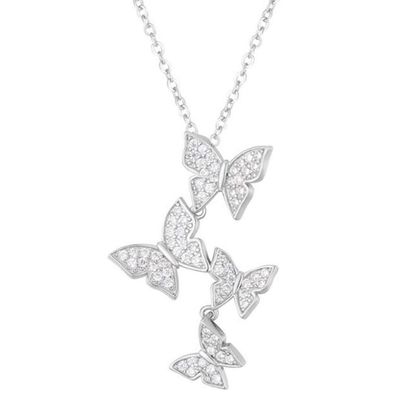 925 Sterling Silver White Gold Plated Micron Pave 4 Butterflies Charm Pendant dla kobiet