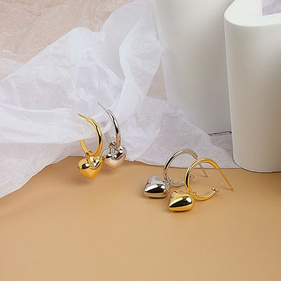 925 Sterling Silver Heart Shape Women Girl Hoop Earrings Brazylijskie złoto pokryte biżuterią