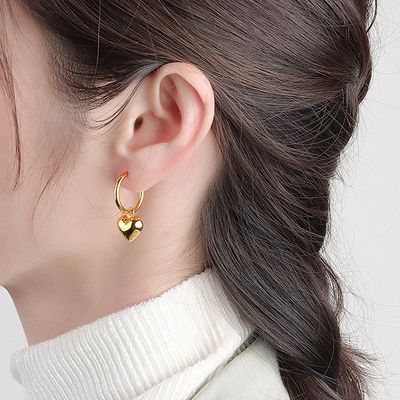 925 Sterling Silver Heart Shape Women Girl Hoop Earrings Brazylijskie złoto pokryte biżuterią