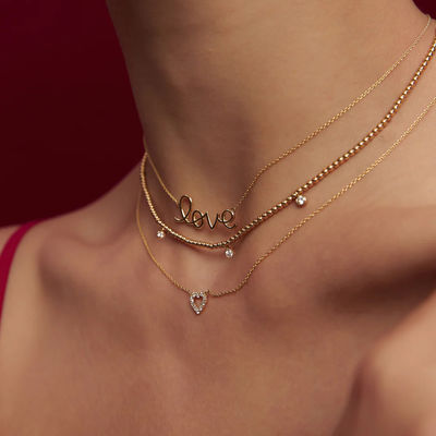 Solid 925 Sterling Silver 14K Złote Złoty Naszyjnik Miłości Naszyjnik dla Kobiet Dar Walentynki
