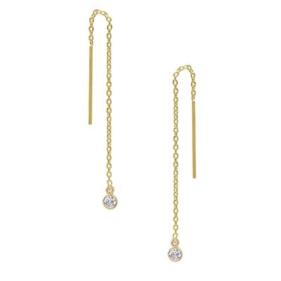 925 srebra szterlingowego prosty 18K złoto pokryty kobiecy Bezel Drop Chain Threader kolczyk