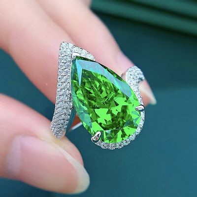 Luksusowy Szmaragd CZ Diamentowe Pierścienie Prawdziwy 925 Srebrny Sterling Ręcznie robione biżuteria dla kobiet