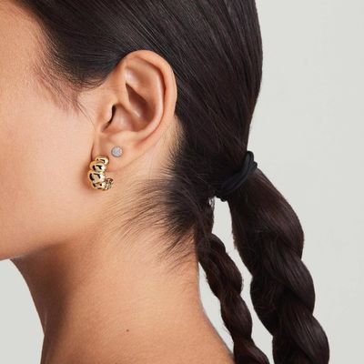 18K złota Rhodium Płaty półksiężycowe Stud kolczyki Elegantne kolczyki Dome Hoop kolczyki dla kobiet, idealne do codziennego & imprezy