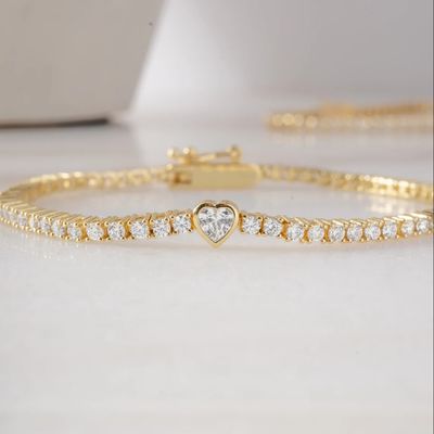925 srebra 14K złoto pokryte serce bransoletka tenisowa z cyrkonem