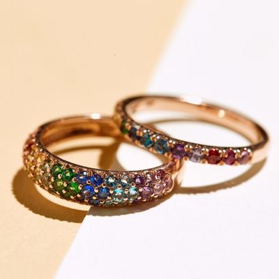 18K złoto pokryte Rainbow Zircon 925 Sterling Silver Cluster Ring