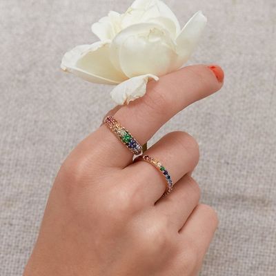 18K złoto pokryte Rainbow Zircon 925 Sterling Silver Cluster Ring