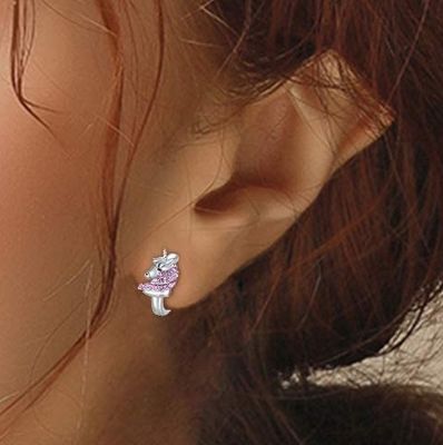 925 srebrny jednorożec Huggie kolczyki 16mm Pink CZ dla dzieci